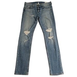 Rag & Bone Dre Jeans Womens 29 Blue Distressed Slim Straight Stretch Denim